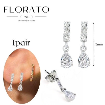 Women Pure Silver Series 925 Sterling Silver Ear Needle Geometric/Butterfly Flowers Pendant hoop Earrings Crystal Zircon Jewelry