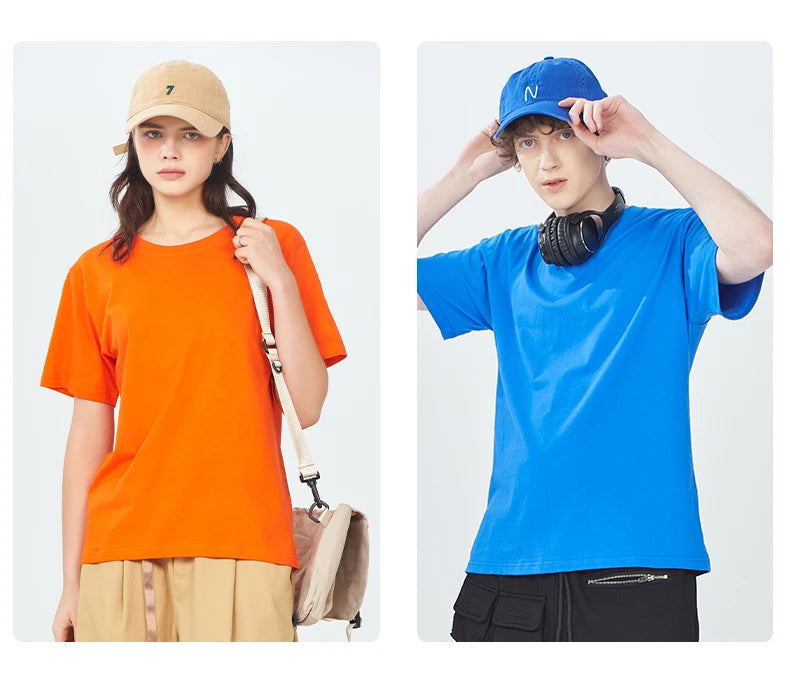 100% Cotton Solid Tshirts Men Woman Short Sleeve Fashion Brand Trend Casual Soft Clothing Tees Customized Products Summer Tops