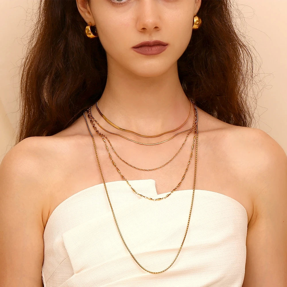 MamacitaSlay water wave chain snake chain Women's stainless steel necklace Bracelets Belly Chain Various styles Jewelry
