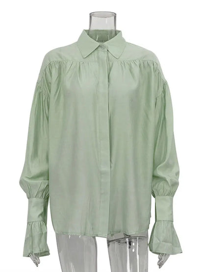 Tossy Casual Loose See-Through Shirts Women's Autumn Lapel Long Sleeve Patchwork Blouse Top Streetwear Female Solid Shirts Top