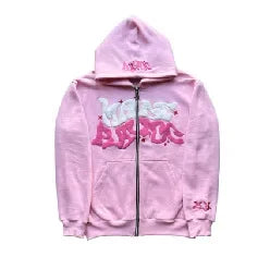 Zipper hooded sweatshirt with retro American letters suitable for men and women wearing Y2K jacket autumn/winter cardigan