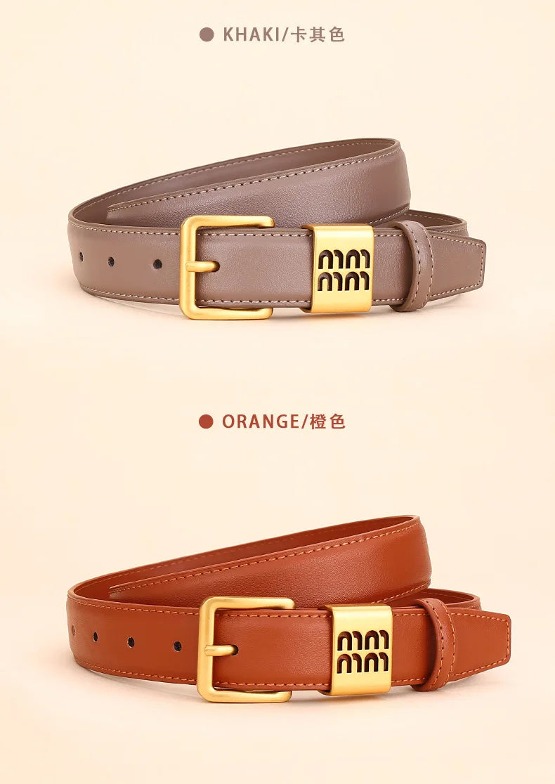 Genuine leather cowhide belt for women; versatile decorative waist belt with a sense of design; fashionable denim belt for ladie