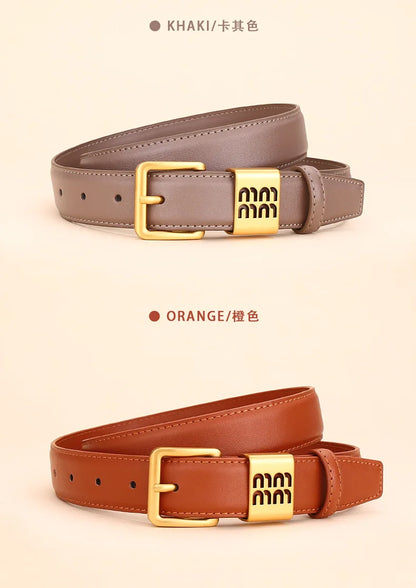 Genuine leather cowhide belt for women; versatile decorative waist belt with a sense of design; fashionable denim belt for ladie