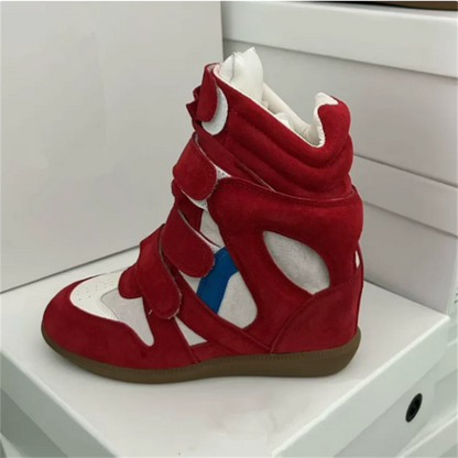 Women's High-top Shoes Suede Leather Casual Wedge Boots Flat Sneakers Hook Loop Heightening Shoes Luxury Short Botas Femininas