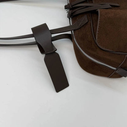 Retro Hand-Held Bowling Bag for Women's Autumn and Winter New Fashion Trend Suede Underarm Bag, Niche Commuting Bag