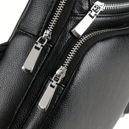 Men’s Vintage PU Leather Sling Bag – Large Capacity Crossbody Chest Bag with Multi-Pockets, Secure Buckle Closure – Stylish Comm