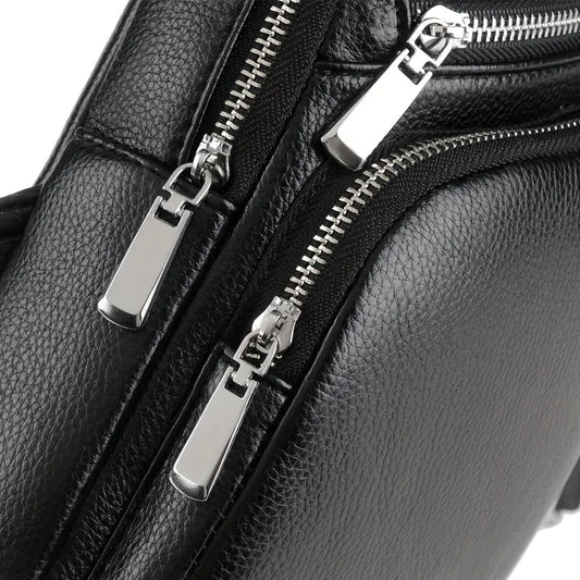 Men’s Vintage PU Leather Sling Bag – Large Capacity Crossbody Chest Bag with Multi-Pockets, Secure Buckle Closure – Stylish Comm