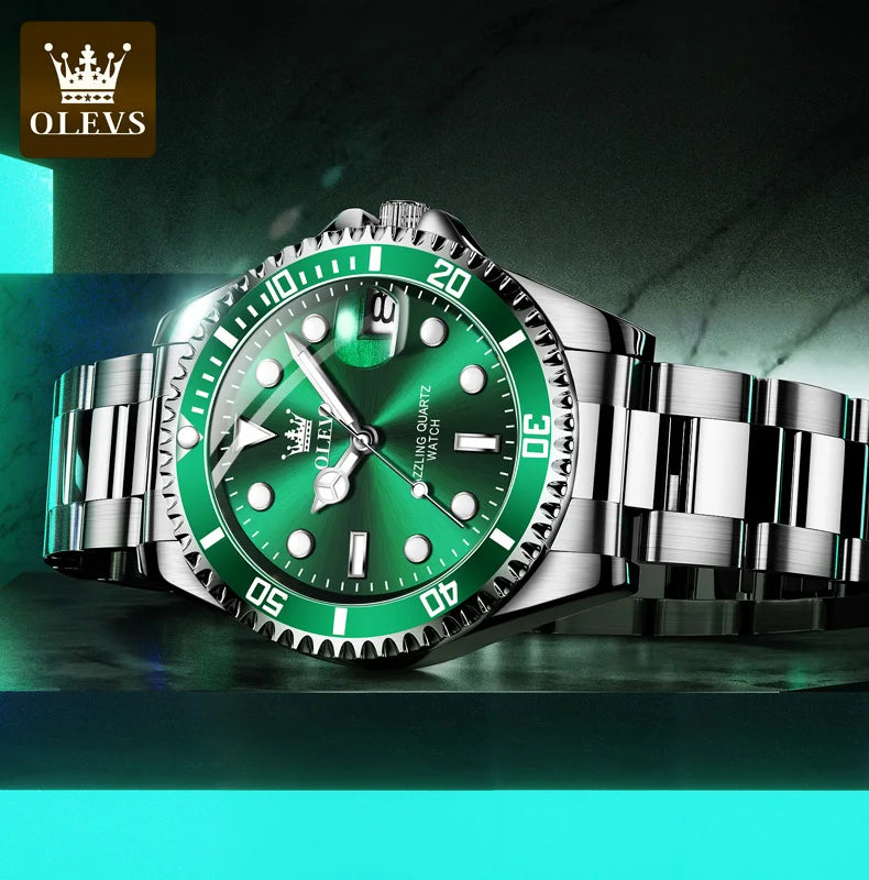 OLEVS Men's Watch Luxury Top Brand One-Way Rotating Outer Ring Design Quartz Watch for Men Auto Date Waterproof Wrist Watches