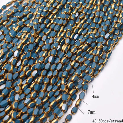 4x7mm 50pcs/lot Briolette Oval Glass Beads Plating Gold Color Crystal Glass Loose Spacer Beads For Beads for Jewelry Making DIY