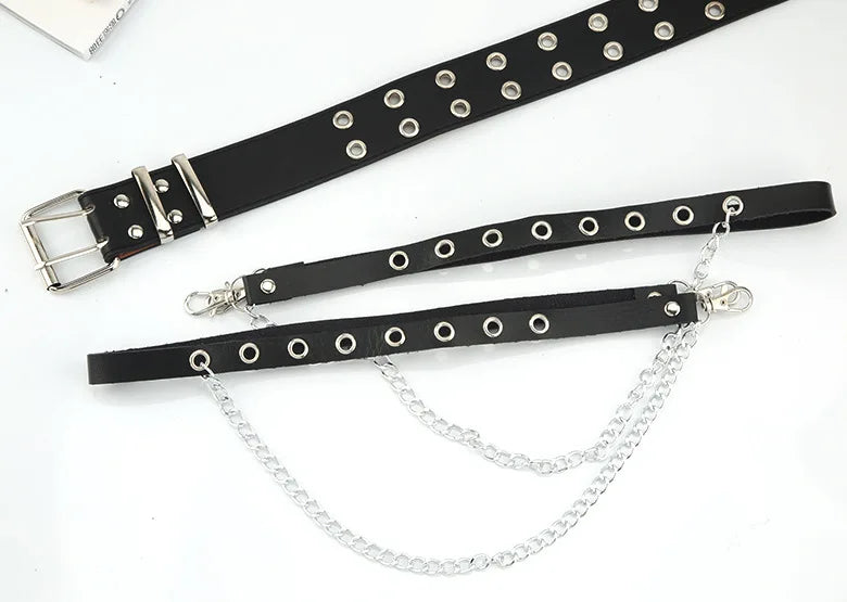 Harajuku Dark Girl Punk Gothic Style Double-breasted Buttonhole Single-breasted Buttonhole Belt Decoration Jk Waist Chain Strap