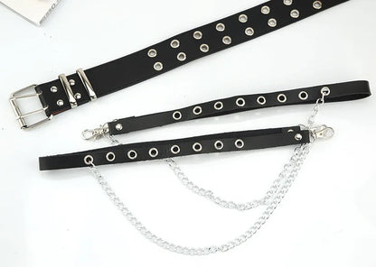 Harajuku Dark Girl Punk Gothic Style Double-breasted Buttonhole Single-breasted Buttonhole Belt Decoration Jk Waist Chain Strap