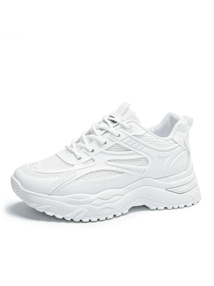 White Sneakers Women 2024 New Leather Chunky Sneakers Women's Sports Shoes Thick Tennis Vulcanized Shoes Basket Platform Shoes