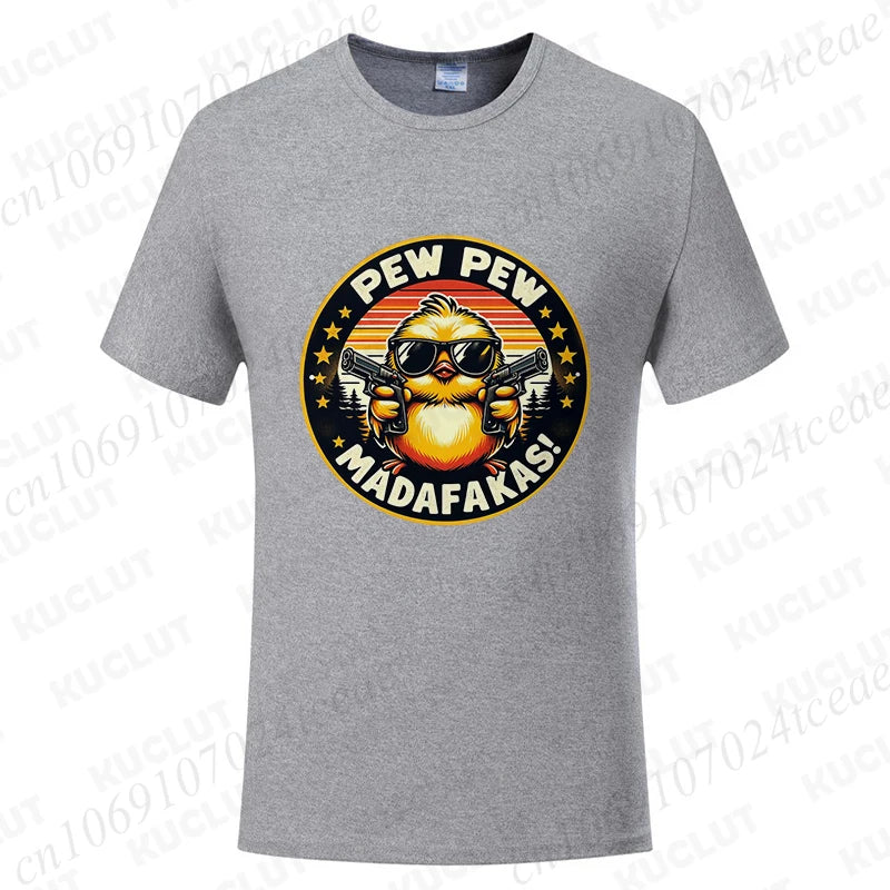 Pew Pew Madafakas Men's T-shirts Cute Chick Funny Graphic Tops Summer Short Sleeve Tees Trendy Streetwear Male Oversized Clothes