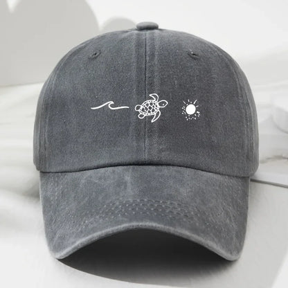 Turtle pattern printed baseball cap for daily casual style, men's and women's fashionable beach outdoor anti roll duckbill cap