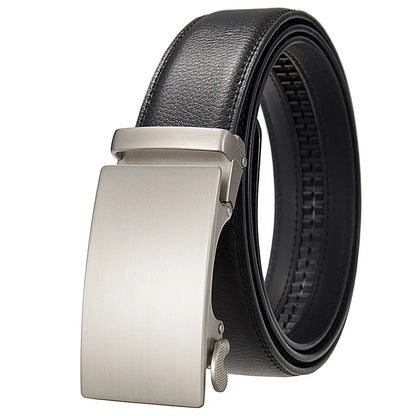 3.5cm High End Handsome Alloy Automatic Buckle Belt Men's Durability PU Leather Waistband Fashion Business Male Waist Straps