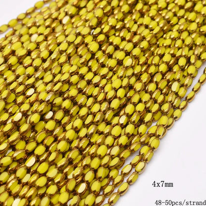 4x7mm 50pcs/lot Briolette Oval Glass Beads Plating Gold Color Crystal Glass Loose Spacer Beads For Beads for Jewelry Making DIY