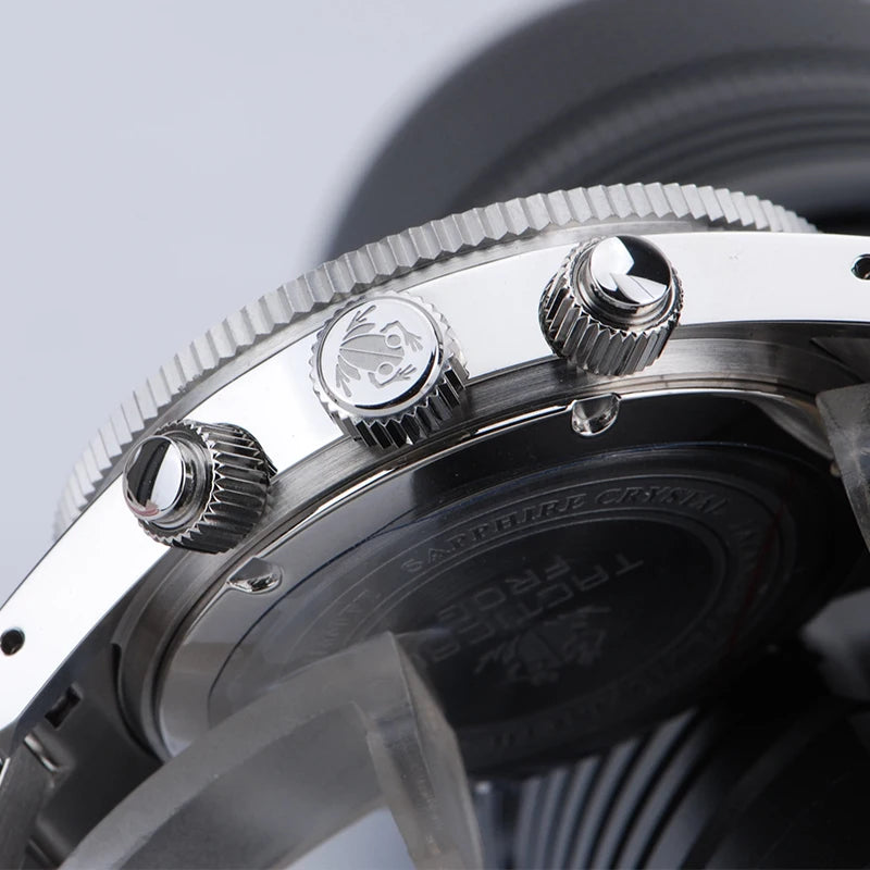 Tactical Frog 41mm Men's Chronograph Watch VS75 Solar Quartz Movement Waterproof Sapphire Green C3 Luminous Quartz Wristwatch