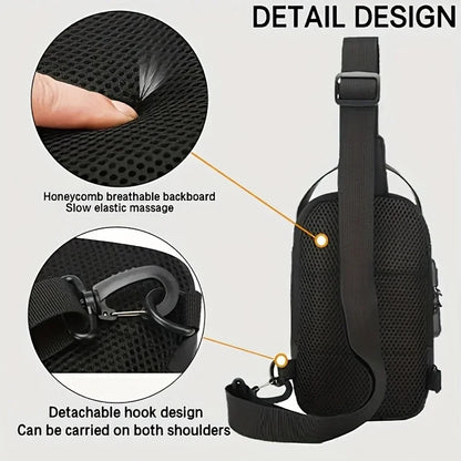Men's Sporty Chest Bag Motorcycle Phone Pack with Password Lock, Zipper Closure Crossbody Sling Bag for Daily Commute Outdoor