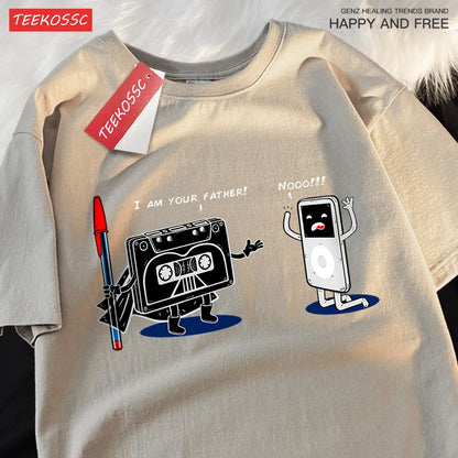 Fun Cassette Tape I Am Your Father Male Clothes Hip Hop Oversize T-Shirts Summer Casual Short Sleeve Cotton Loose Street T Shirt