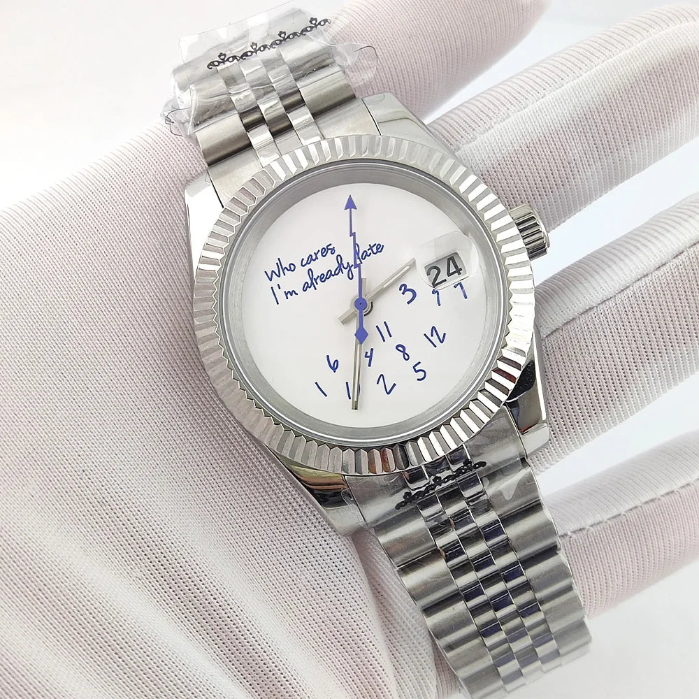 36mm/39mm NH35 Watch Who Cares im Already Late Watch High Quality Sapphire Crystal Glass Waterproof Case NH35 Movement Watch