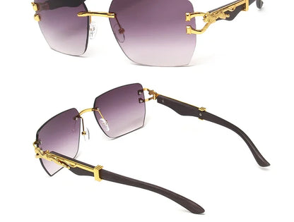 Rimless Square Leopard Frame Outdoor Sunglasses For Man Designer Gradient Sun Glasses Woman Fashion Vintage Luxury Eyewear