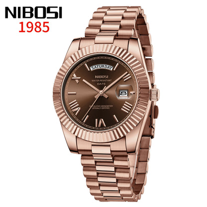 NIBOSI Mens Watches Top Brand Luxury Gold Diamonds Classic Watch Men Auto Week Date Watch Waterproof Stainless Steel Wristwatch