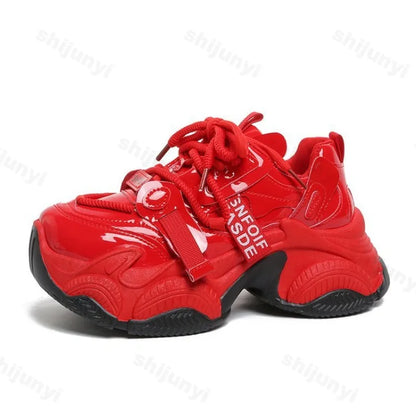 Women Chunky Sneakers Spring New Fashion Lace Up Red Platform Shoes Outdoor Trendy Versatile Casual Sports Shoes Zapatos Mujer