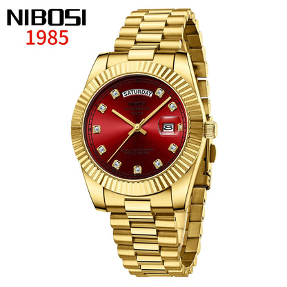 NIBOSI Mens Watches Top Brand Luxury Gold Diamonds Classic Watch Men Auto Week Date Watch Waterproof Stainless Steel Wristwatch