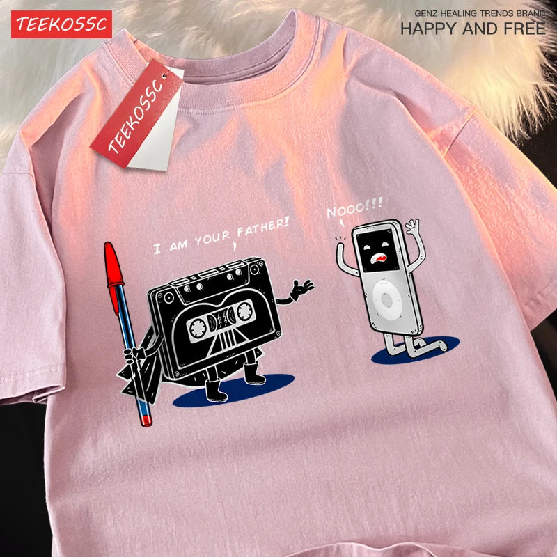 Fun Cassette Tape I Am Your Father Male Clothes Hip Hop Oversize T-Shirts Summer Casual Short Sleeve Cotton Loose Street T Shirt
