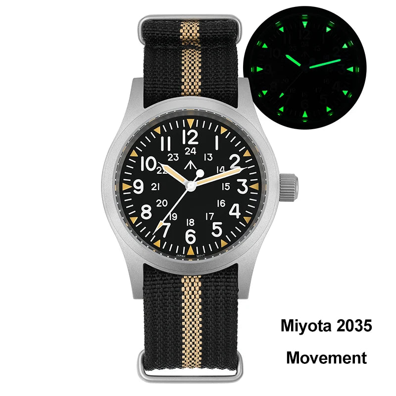 Militado ML05 38mm Quartz Watch Miyota 2035/Ronda 515 Movement Watches Domed Sapphire Crystal Luminous 100m Waterproof Watches