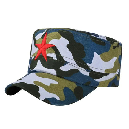 Unisex Cotton Men Cap Spring Summer Beach Outdoor Street Street Cool Church Sunhat Flat Top Hat With Red Star Dropshipping