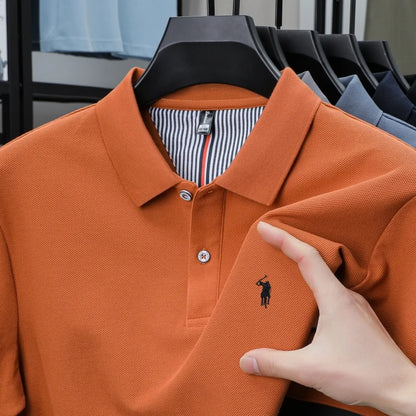 100% pure cotton men's breathable short sleeve T-shirt high-end luxury brand embroidered loose casual summer business polo shirt