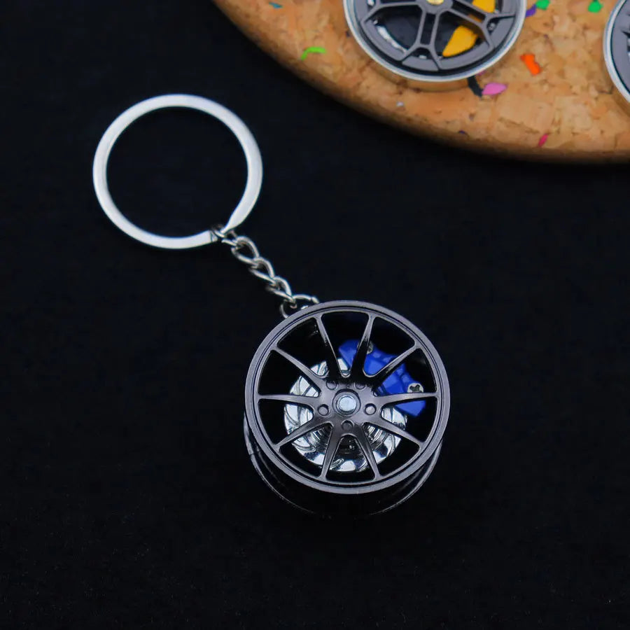 Fashion Metal Wheel Hub Keychain Fidget Spinner Toys Rotating Car Wheels Pendant Key Chains Birthday Fathers Day Party Gift