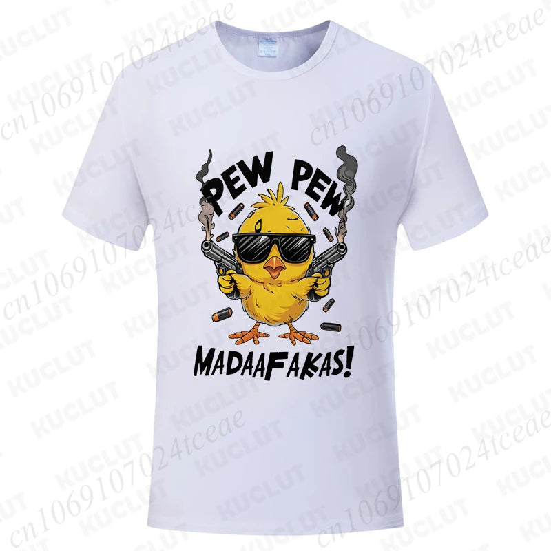 Pew Pew Madafakas Men's T-shirts Cute Chick Funny Graphic Tops Summer Short Sleeve Tees Trendy Streetwear Male Oversized Clothes