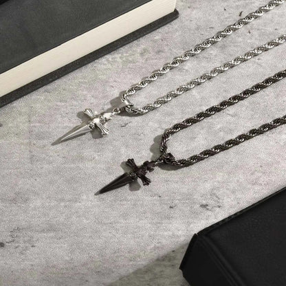 Cool Punk Sword Cross Pendant Necklace for Men Stainless Steel Twist Chain Necklace Fashion Casual Style Jewelry