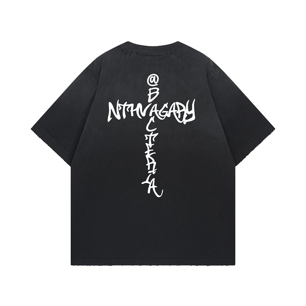Retro Washed Oversized T-shirt Men Clothing Hip Hop Y2k T Shirts High Quality Short Sleeve Letter Printed Tees 2026 New In Tops
