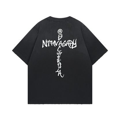 Retro Washed Oversized T-shirt Men Clothing Hip Hop Y2k T Shirts High Quality Short Sleeve Letter Printed Tees 2026 New In Tops