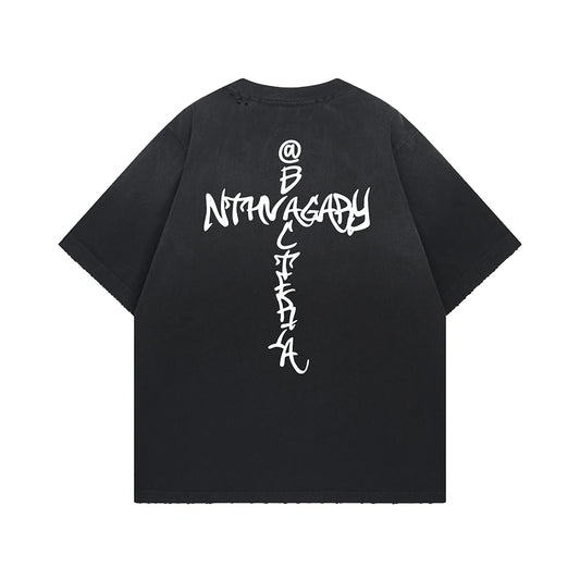 Retro Washed Oversized T-shirt Men Clothing Hip Hop Y2k T Shirts High Quality Short Sleeve Letter Printed Tees 2026 New In Tops