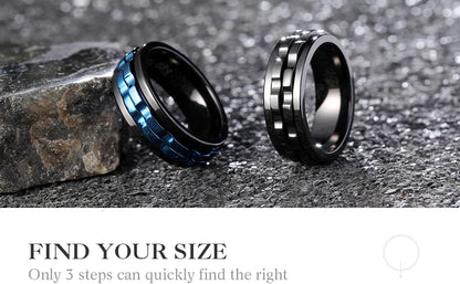 Fashion Punk Style Gear Rotating Anxiety Fidget Ring Titanium Steel Chain Spinner Rings For Men Rock Biker Wedding Party Jewelry
