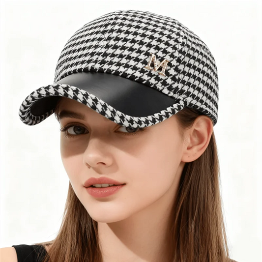 Autumn & Winter New Style Houndstooth Wool Blend Baseball Cap, Women's Versatile Fashion Cotton Hat