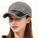 Autumn & Winter New Style Houndstooth Wool Blend Baseball Cap, Women's Versatile Fashion Cotton Hat
