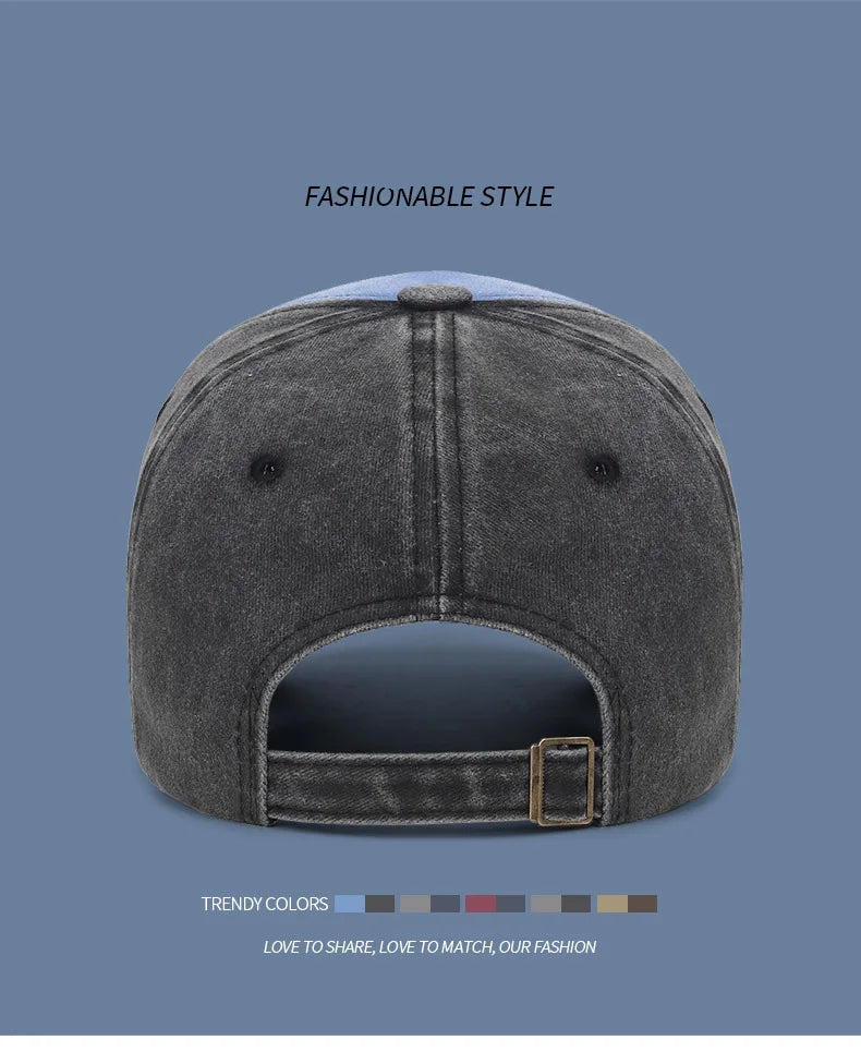 Four Seasons Washed Vintage Distressed Curvy Brimmer Cap Men's Women's Fashion Patch Embroidery Sun Cap Adjustable
