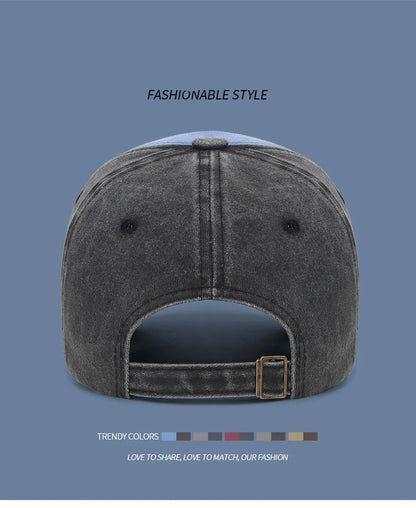 Four Seasons Washed Vintage Distressed Curvy Brimmer Cap Men's Women's Fashion Patch Embroidery Sun Cap Adjustable