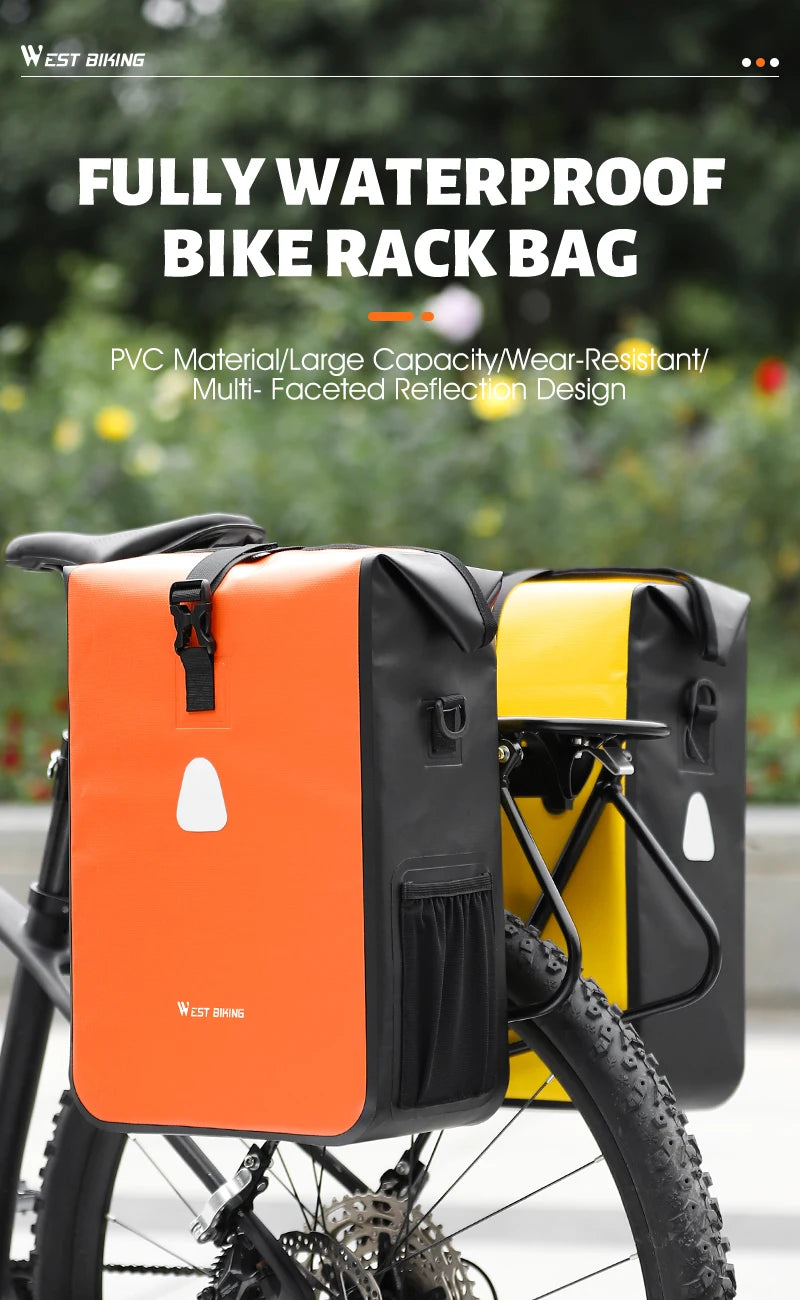 WEST BIKING Cycling Bicycle Bike Rear Seat Trunk Bag Large Capacity Panniers Reflective Rear Bag Waterproof Bicycle Storage Bag