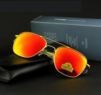 RE Sunglasses Men Top Quality Anti-Scratches American Army Military Mirror AGX Tempered Glass Lens Pilot Sun Glasses UV400