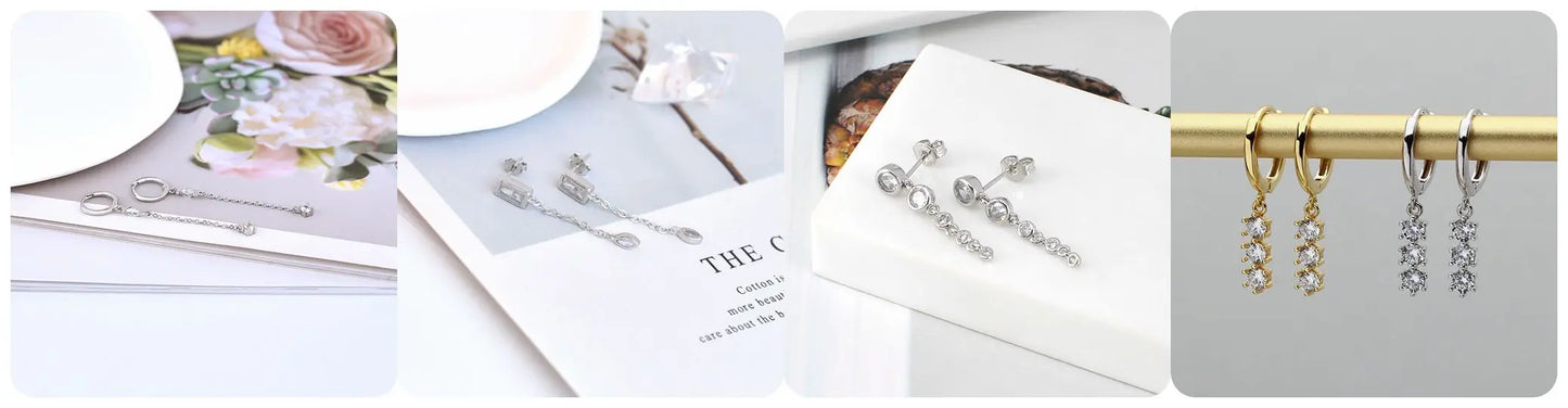 Women Pure Silver Series 925 Sterling Silver Ear Needle Geometric/Butterfly Flowers Pendant hoop Earrings Crystal Zircon Jewelry