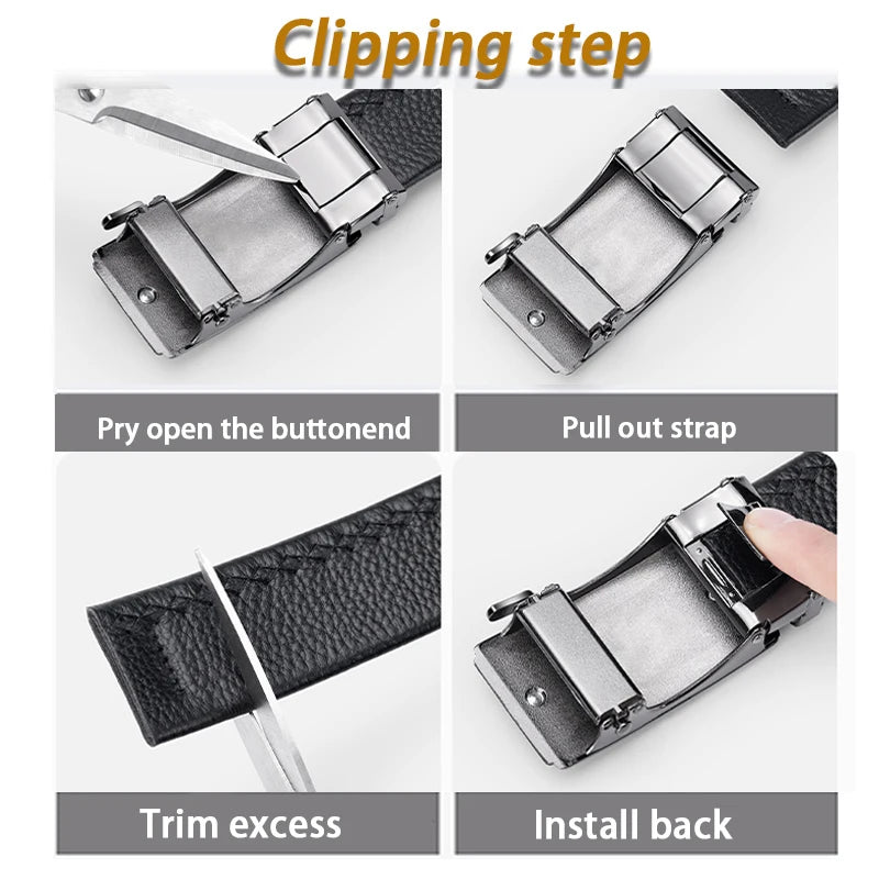 3.5cm High End Handsome Alloy Automatic Buckle Belt Men's Durability PU Leather Waistband Fashion Business Male Waist Straps