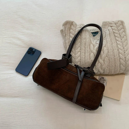 Retro Hand-Held Bowling Bag for Women's Autumn and Winter New Fashion Trend Suede Underarm Bag, Niche Commuting Bag