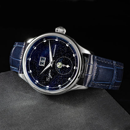 Sugess Mens Watch Limited Edition Moonphase 316L Stainless Steel Case Tianjin ST2528 Movement Luxury Gemstone Stars Dial Gift V3
