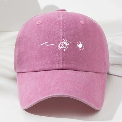 Turtle pattern printed baseball cap for daily casual style, men's and women's fashionable beach outdoor anti roll duckbill cap